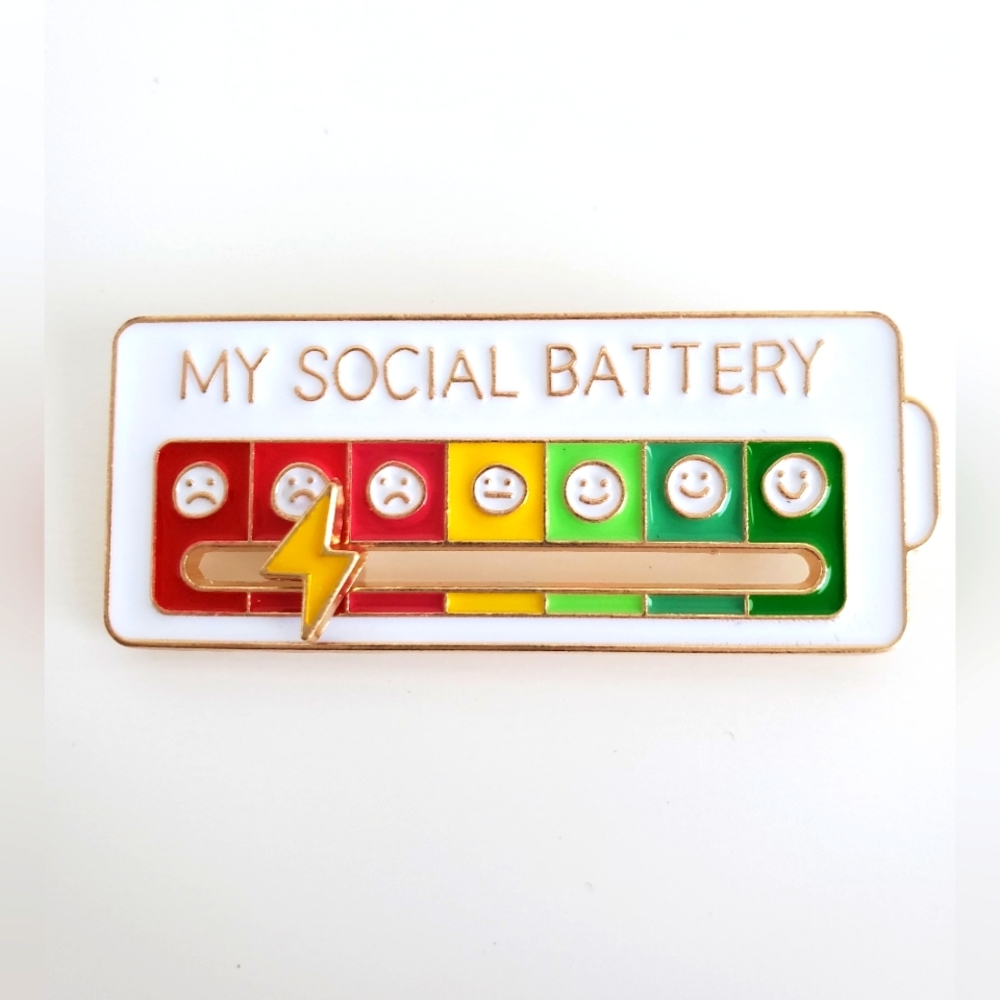 My social battery pin metal primary colors 2" x 7/8"